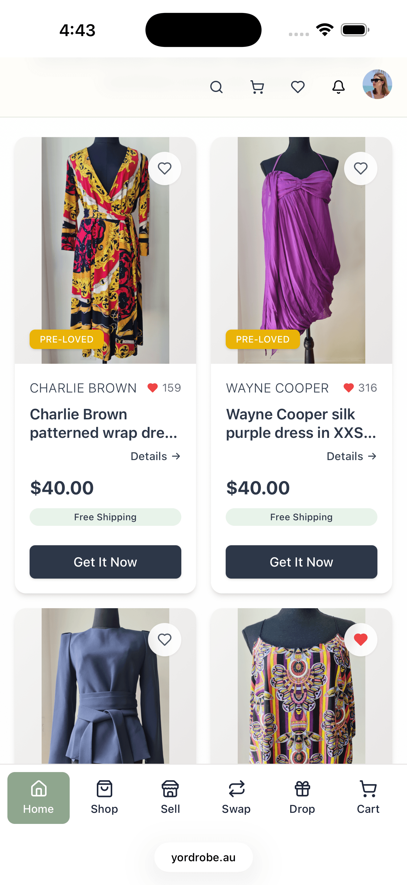 Yordrobe app — Pre-loved designer pieces in the shop feed